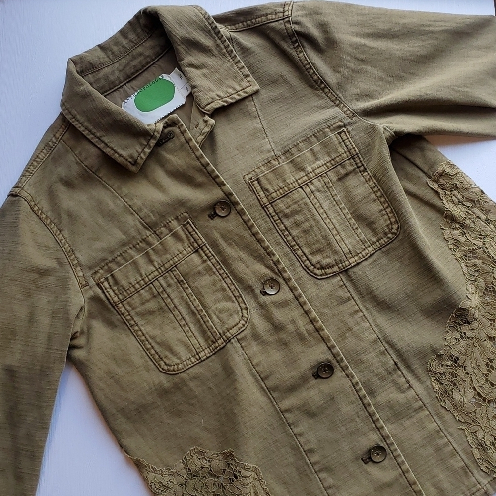 Anthropologie Olive Green Utility Jacket with Lace XS P
